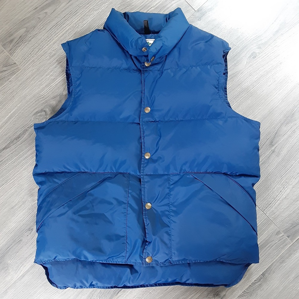 Vintage LL Bean Mens Goose Down Puffer Vest Blue Made in USA Snap Front Medium
